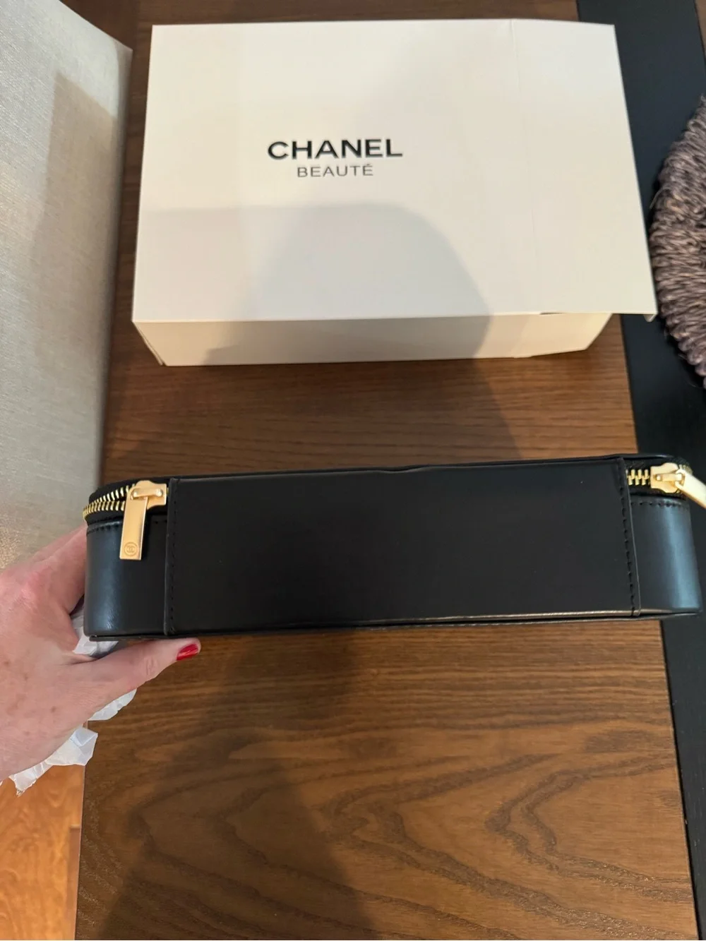 CHANEL Black Embossed  Travel Case Vanity